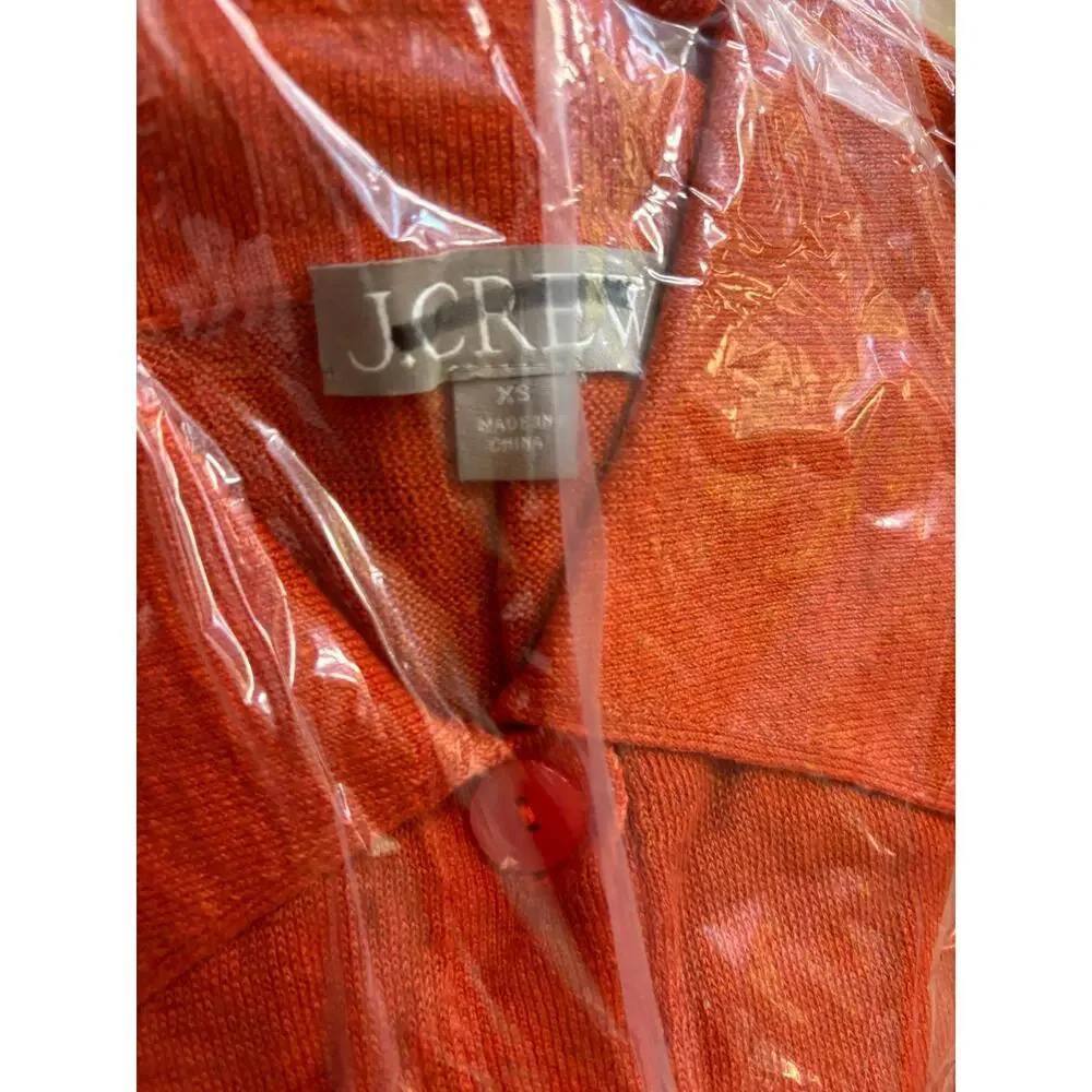 J CREW Collar Button Sweater XS NEW Cardigan Linen Poppy Orange Red CJ444 J.Crew
